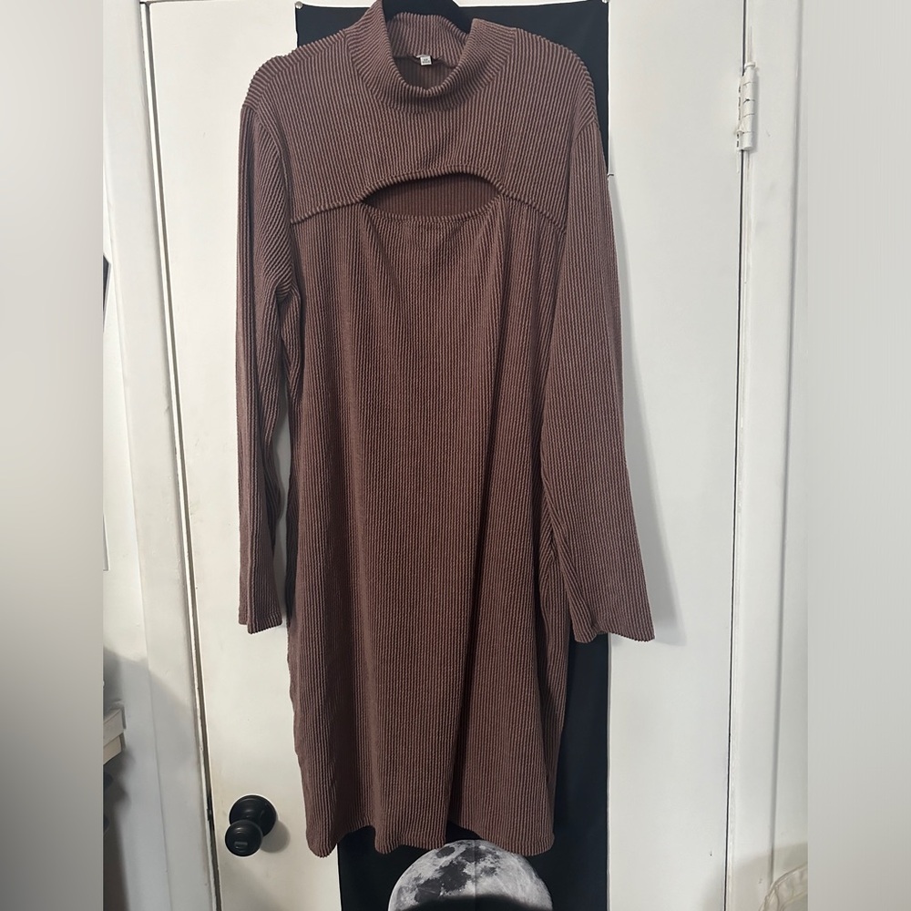 White Birch Ribbed Knee Length Sweater Dress with Peekaboo Plus Size